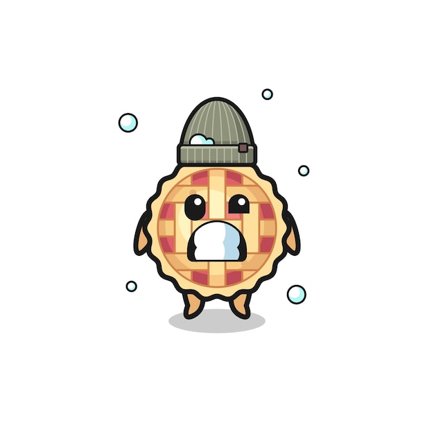 Vector cute cartoon apple pie with shivering expression cute design