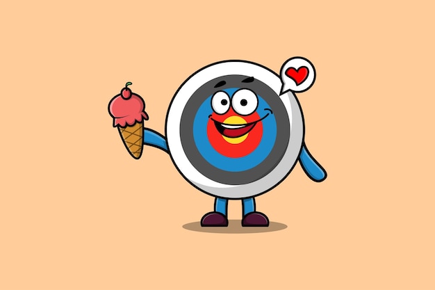 Cute Cartoon Archery target character holding ice cream cone in modern cute style illustration