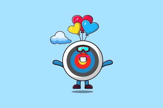 Cute cartoon Archery target mascot is skydiving with balloon and happy gesture cute modern style des