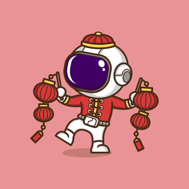 中国の新年のかわいい漫画の宇宙飛行士