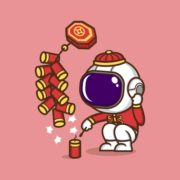 cute cartoon astronaut in chinese new year