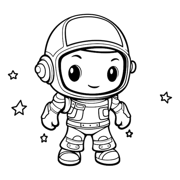 Cute cartoon astronaut for coloring book or page