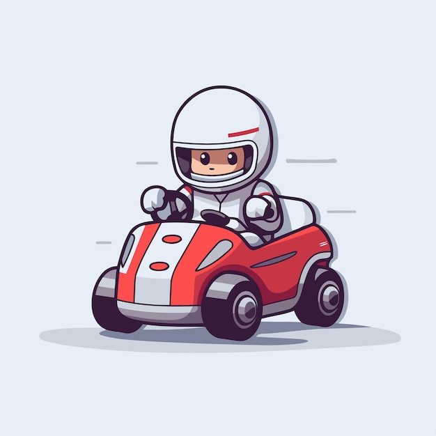 Cute cartoon astronaut driving a race car Vector illustration in flat style