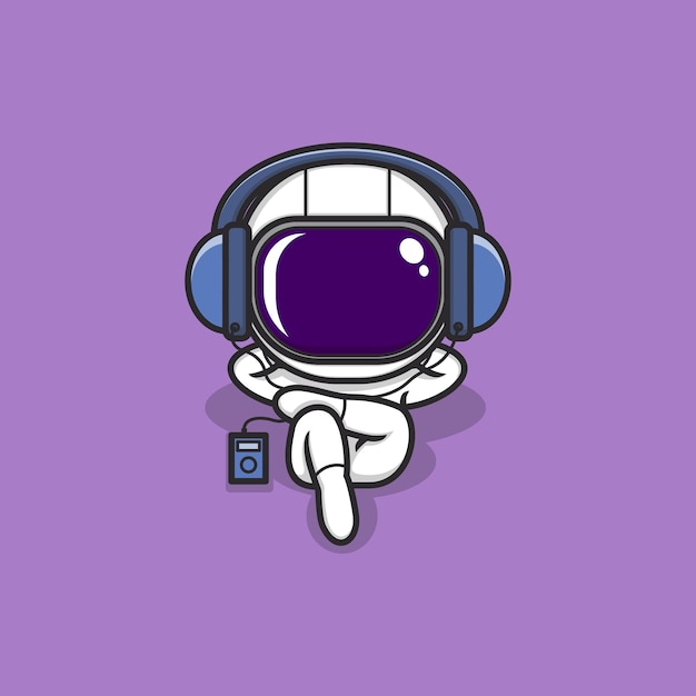 音楽を聴くかわいい漫画の宇宙飛行士