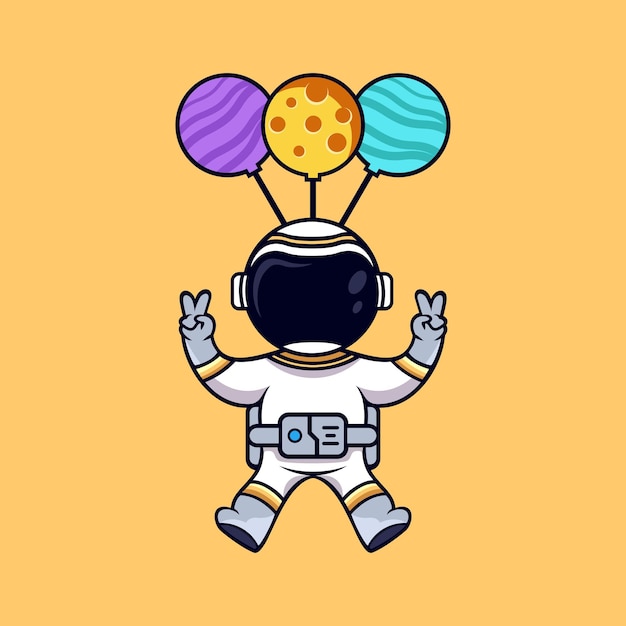 Vector cute cartoon astronaut on the moon with rocket vector illustration