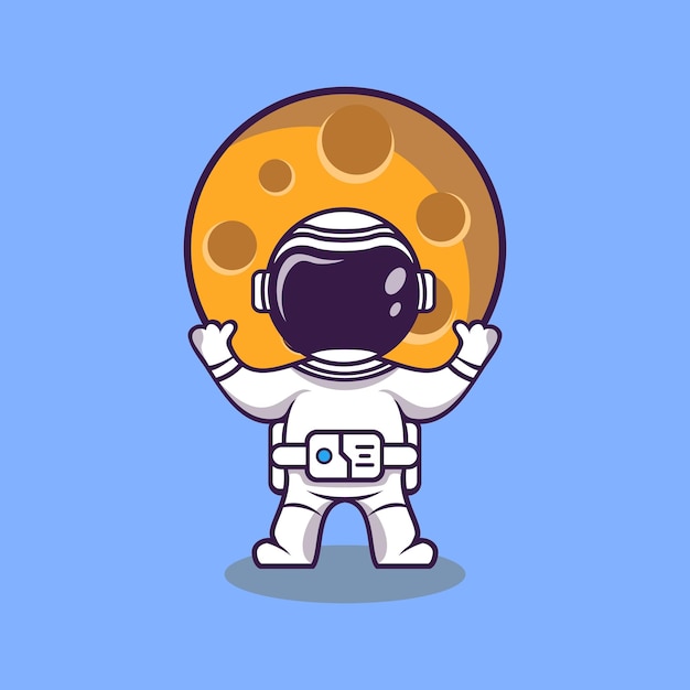 Cute cartoon astronaut on the moon with rocket vector illustration