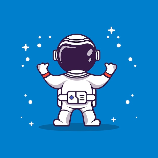 Vector cute cartoon astronaut on the moon with rocket vector illustration