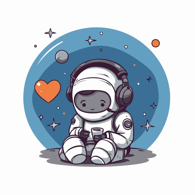 Cute cartoon astronaut in space Vector illustration on white background