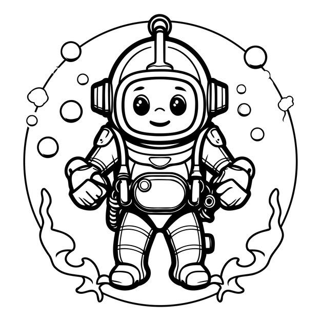 Cute Cartoon Astronaut Vector Illustration for Coloring Book