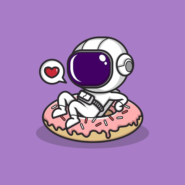 Cute cartoon astronaut with donnut