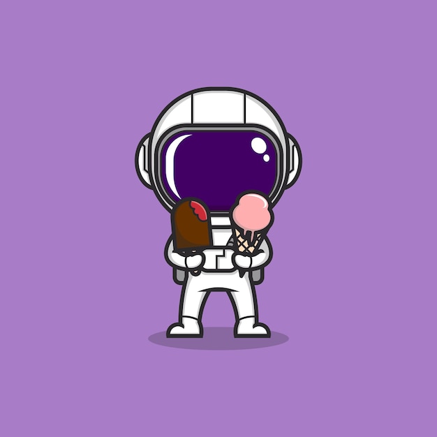 アイスクリームとかわいい漫画の宇宙飛行士