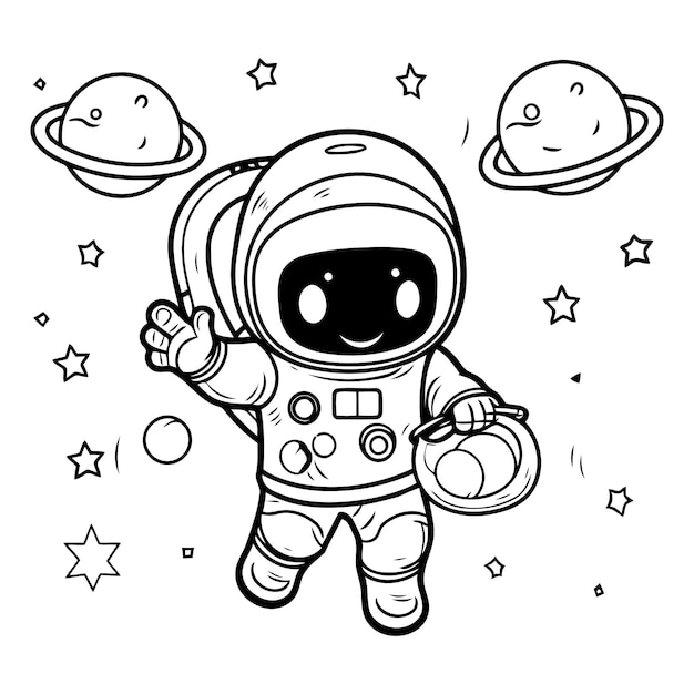 Vettore cartoon astronauta carino con elementi spaziali vector clip art illustration