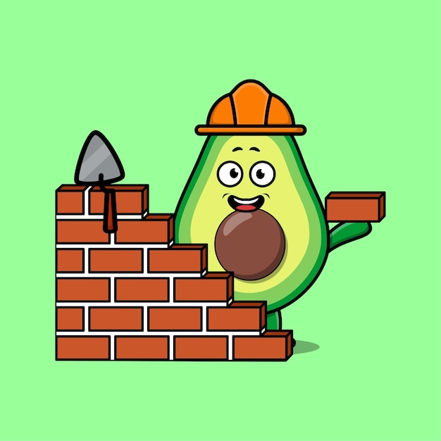 Cute cartoon avocado as mason character in 3d modern style design