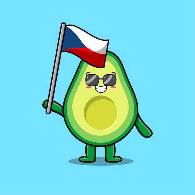 Cute cartoon Avocado mascot character with czech country flag in modern design