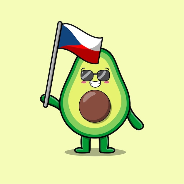 Cute cartoon Avocado mascot character with czech country flag in modern design