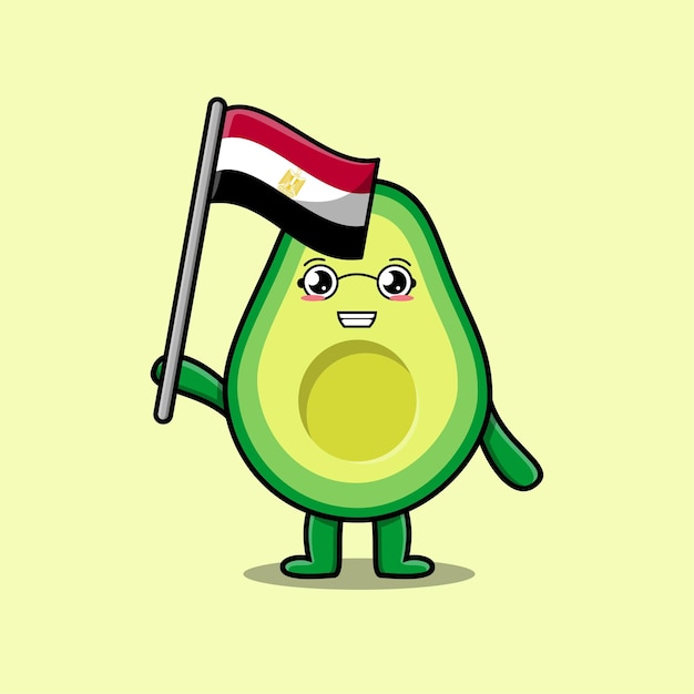 Simpatico cartone animato avocado mascotte personaggio con bandiera egitto paese in design moderno