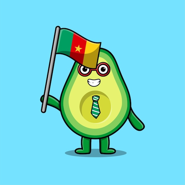 Симпатичный мультяшный талисман авокадо с флагом Камеруна в современном дизайне