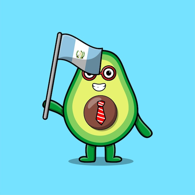 Simpatico cartone animato avocado personaggio mascotte con bandiera del paese del guatemala in un design moderno