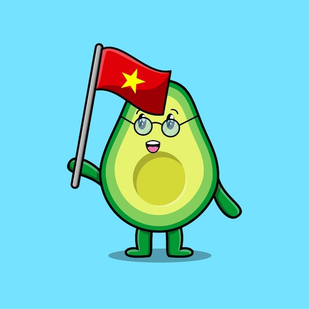 Cute cartoon Avocado mascot character with flag of Vietnam Country in modern design