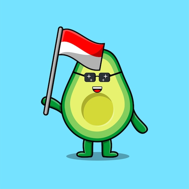 Cute cartoon Avocado mascot character with Indonesian flag in modern design