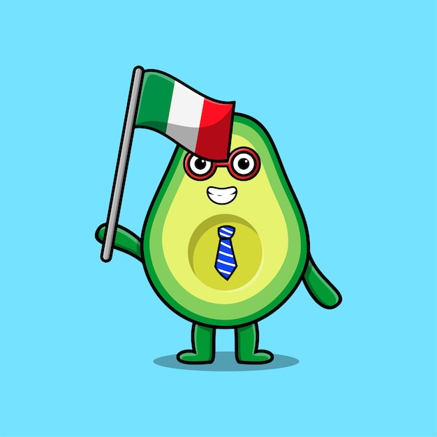 Cute cartoon Avocado mascot character with italy country flag in modern design