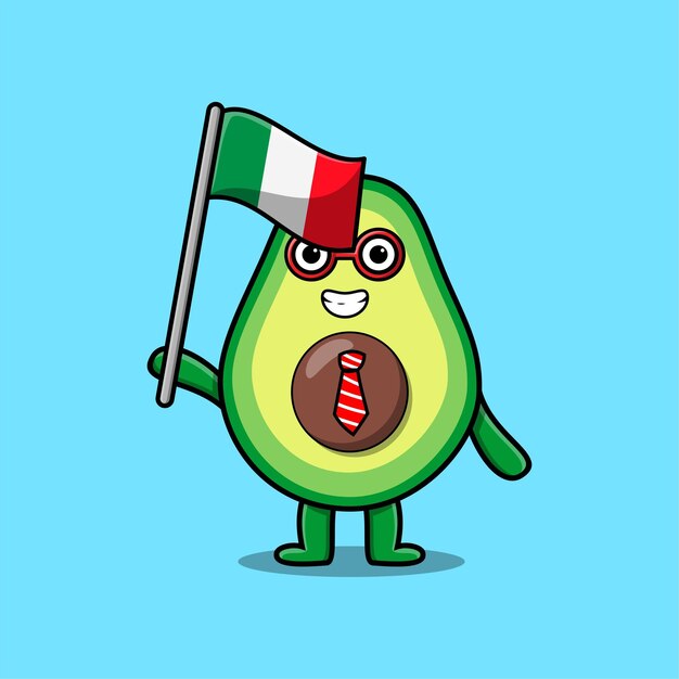 Simpatico cartone animato avocado personaggio mascotte con bandiera italiana in design moderno