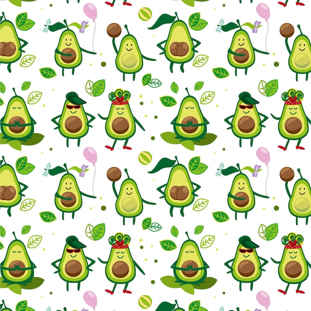 Cute cartoon avocado seamless pattern