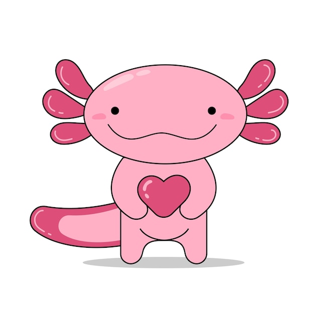 Simpatico cartone animato axolotl con cuore.