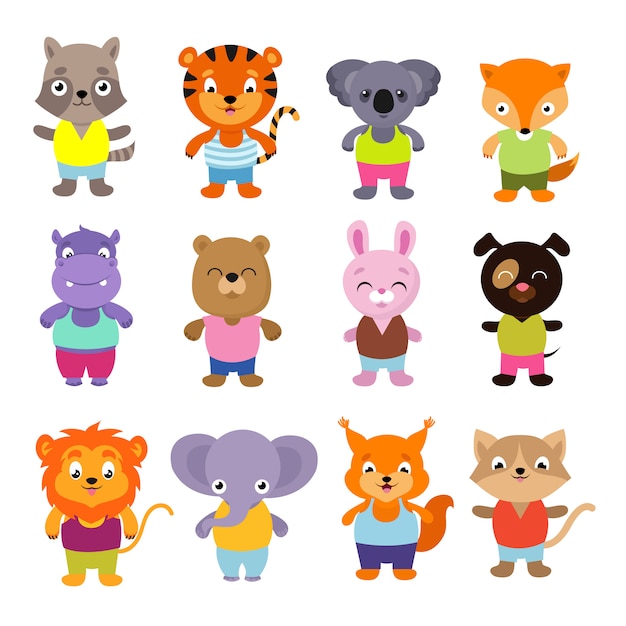 Cute cartoon baby animals vector set