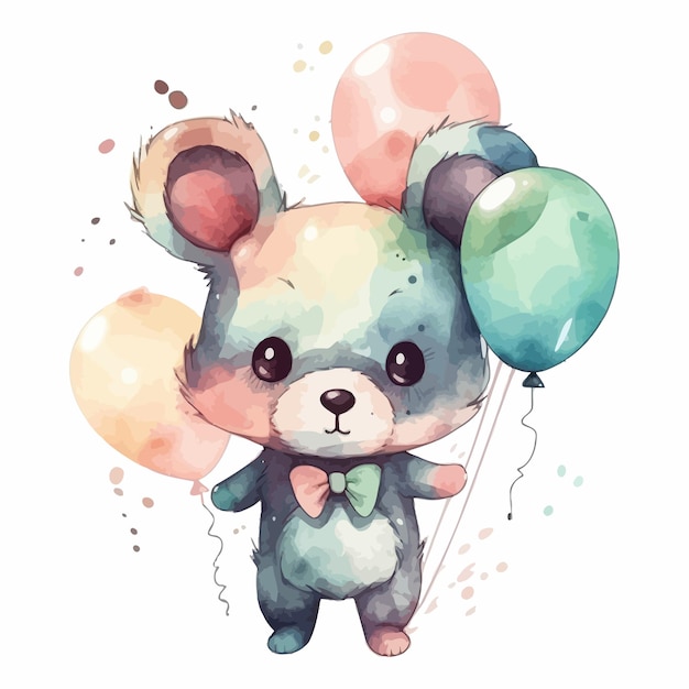 Cute cartoon baby bear watercolor illustration