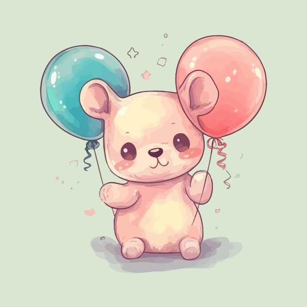 Cute cartoon baby bear watercolor illustration