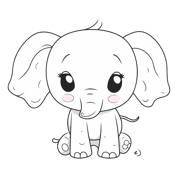 Vector cute cartoon baby elephant for coloring book or page