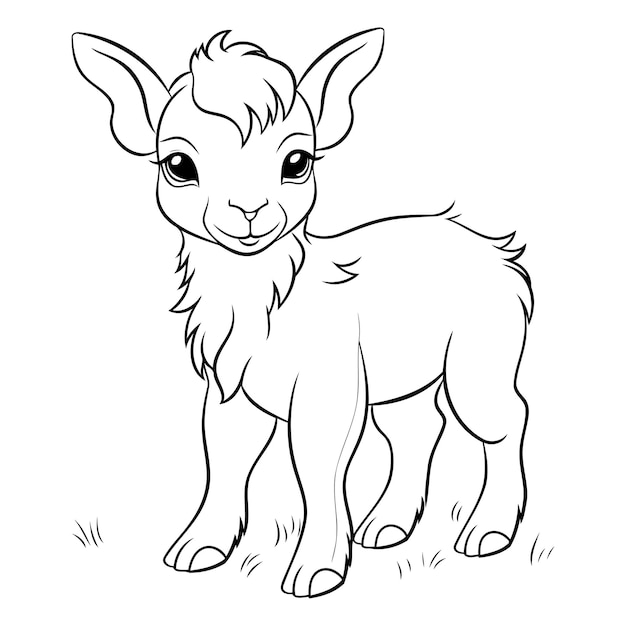 Vector cute cartoon baby goat for coloring book page