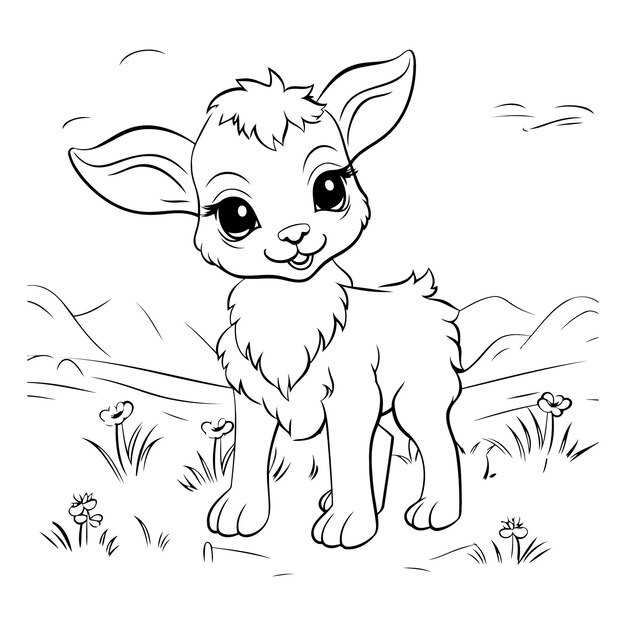 Vector cute cartoon baby goat for coloring book page