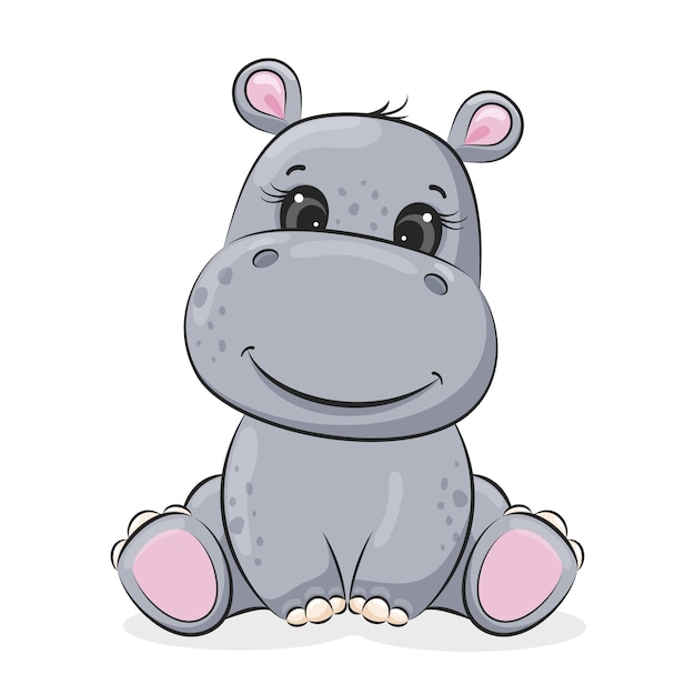 Vector cute cartoon baby hippo cartoon vector illustration