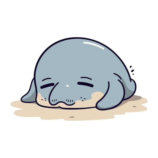 Vector cute cartoon baby seal sleeping on the sand vector illustration