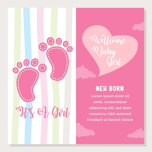 Cute cartoon baby shower and new born invitation card