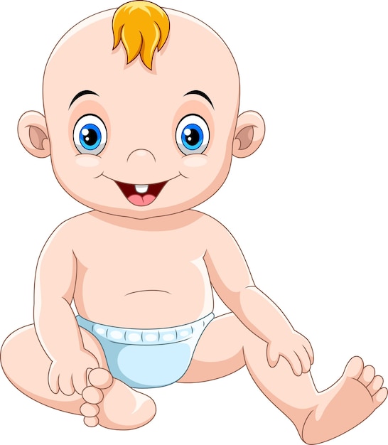 Vector cute cartoon baby sitting and smiling