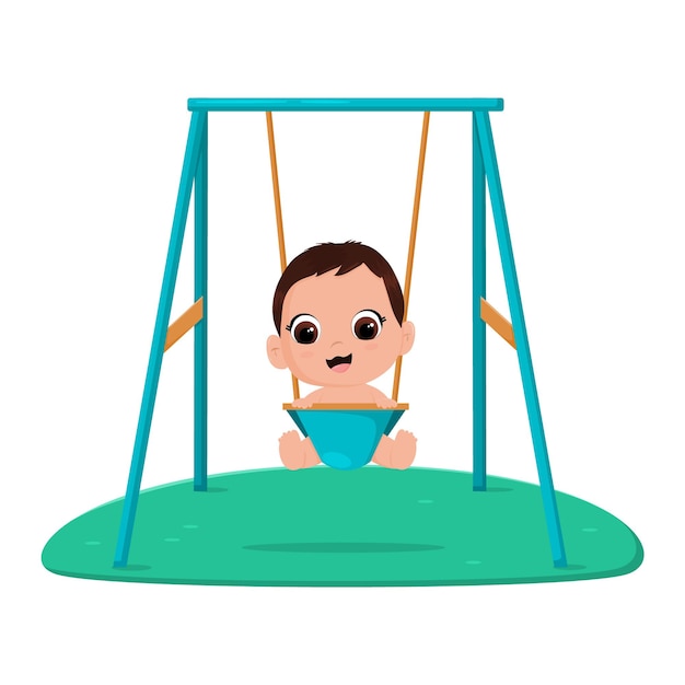 Cute cartoon baby on a swing