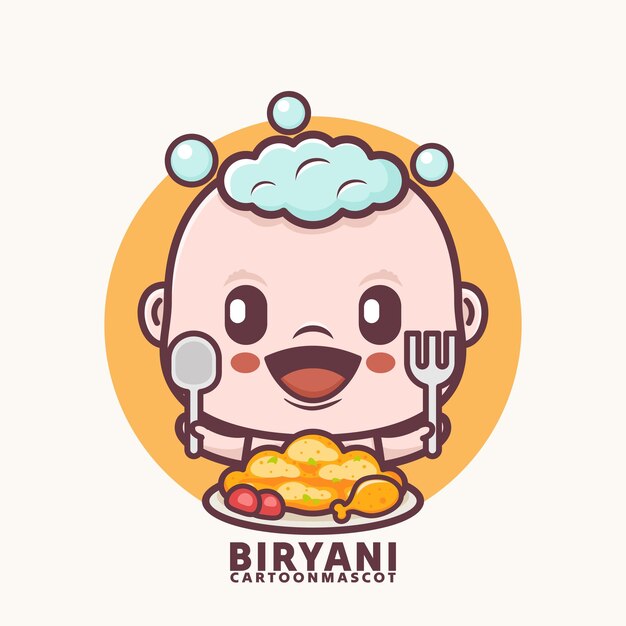 cute cartoon baby with biryani rice