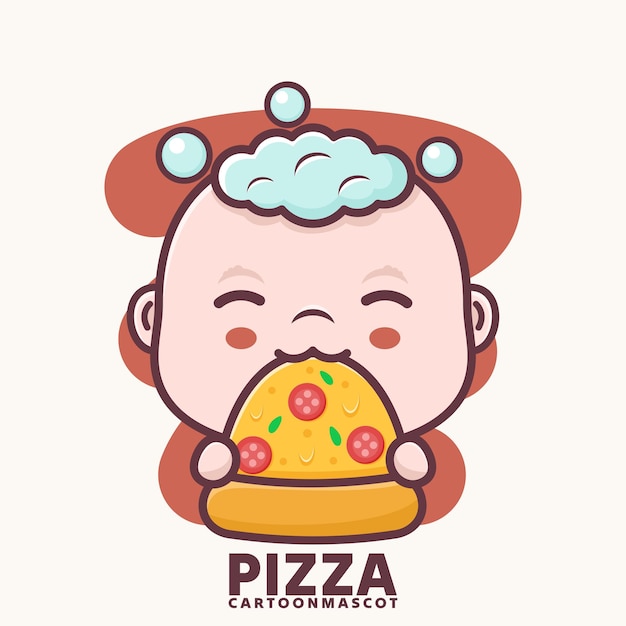 cute cartoon baby with pizza