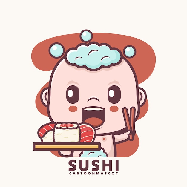 cute cartoon baby with sushi