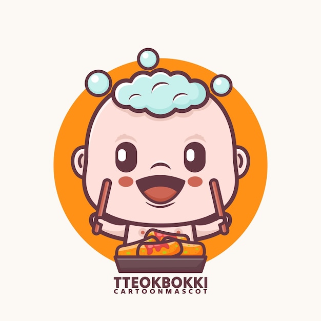 cute cartoon baby with tteokbokki