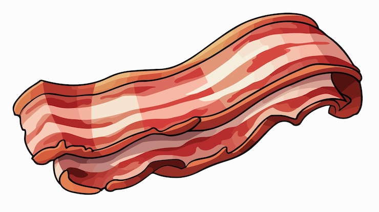 Vector cute cartoon bacon line drawing vector illustration