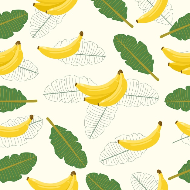 Вектор Симпатичные мультяшные бананы и пальмовые листья