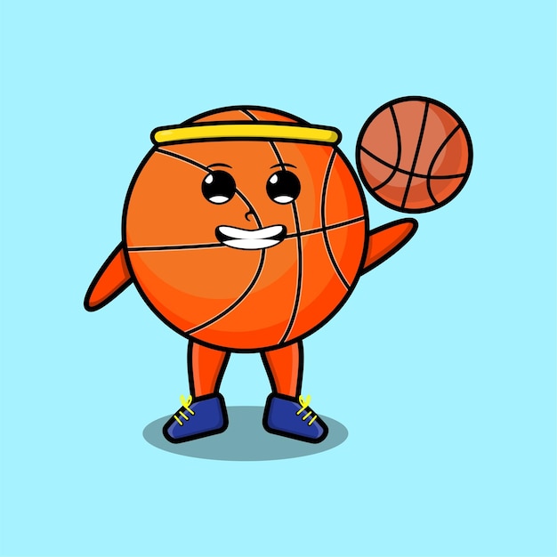 Cute cartoon basketball character playing basketball