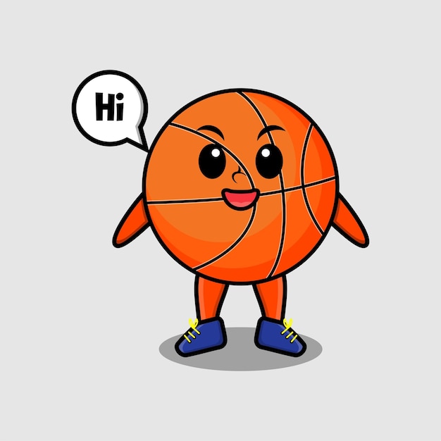 Cute cartoon basketball character with happy expression in modern style design