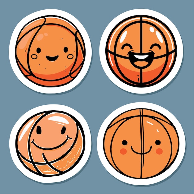 Vector cute cartoon basketball characters with playful expressions