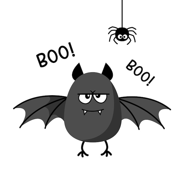 Vettore simpatico cartone animato pipistrello e ragno per halloween