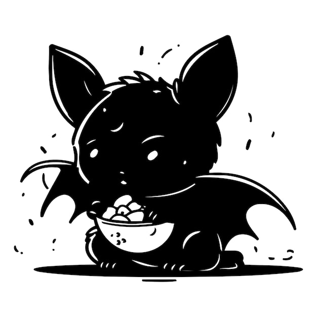 Vector cute cartoon bat with bowl of raisins vector illustration